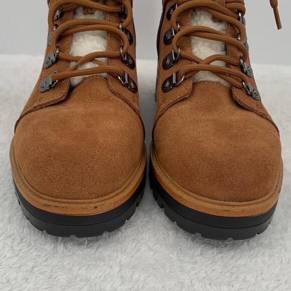 Marc Fisher Womens 10M Isabel Boots Brown Leather Suede Lace Up Faux Fur Winter - Picture 3 of 13